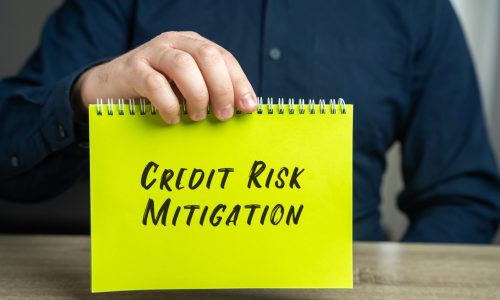 Credit Risk Mitigation concept. Minimizing the risk of losing money due to failure to fulfill interest payment obligations. Conceptual image with a businessman and a notepad in his hands.
